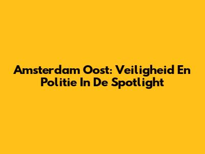 Amsterdam Oost: Veiligheid En Politie In De Spotlight