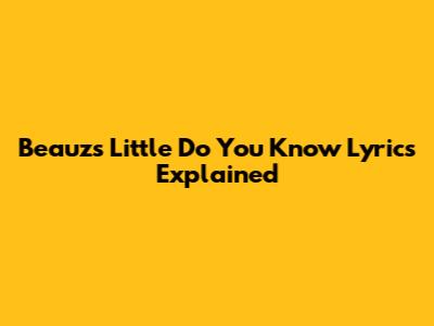 Beauz's "Little Do You Know" Lyrics Explained