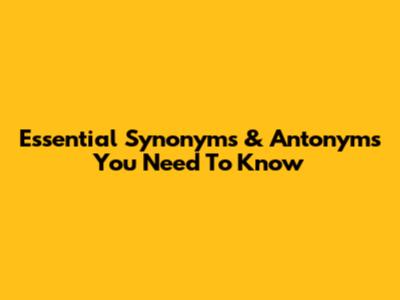 Essential Synonyms & Antonyms You Need To Know