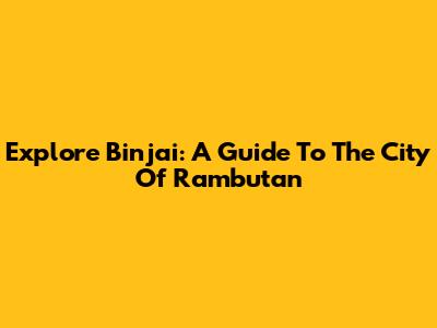 Explore Binjai: A Guide To The City Of Rambutan