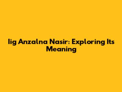 Iig Anzalna Nasir: Exploring Its Meaning
