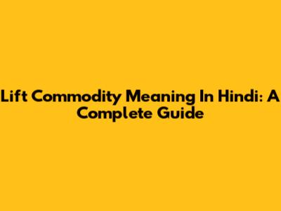 Lift Commodity Meaning In Hindi: A Complete Guide