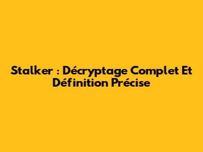 Stalker : Décryptage Complet Et Définition Précise