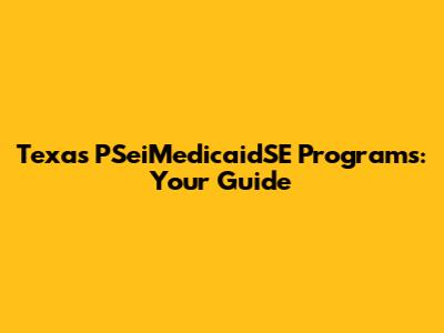 Texas PSeiMedicaidSE Programs: Your Guide