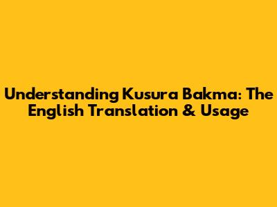 Understanding 'Kusura Bakma': The English Translation & Usage