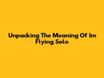 Unpacking The Meaning Of "I'm Flying Solo"