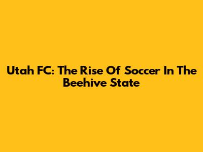 Utah FC: The Rise Of Soccer In The Beehive State