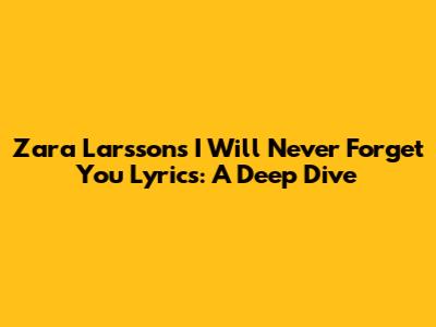 Zara Larsson's "I Will Never Forget You" Lyrics: A Deep Dive